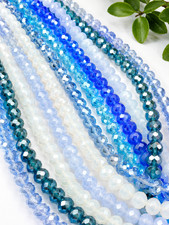 Beautiful Blues 8mm Faceted Glass Rondelle Beads 15 Inch Strand 67 Beads Blue