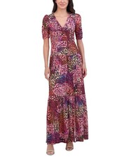 $168 Vince Camuto Women's Purple V-Neck Front-Shirred Maxi Dress Size 8