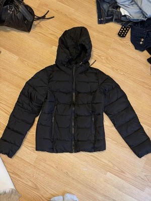 Bershka Damen Steppjacke S Schwarz Polyester Kapuze Reißverschluss Kurz