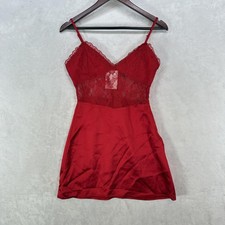 Forever 21 Dress Womens XS Red Satin Lace Slip Mini Chemise Sexy Clubwear V Neck