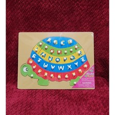 Wooden Peg Puzzle Numbers Alphabet Turtle Preschool Kids 4 Years  38 Pieces New
