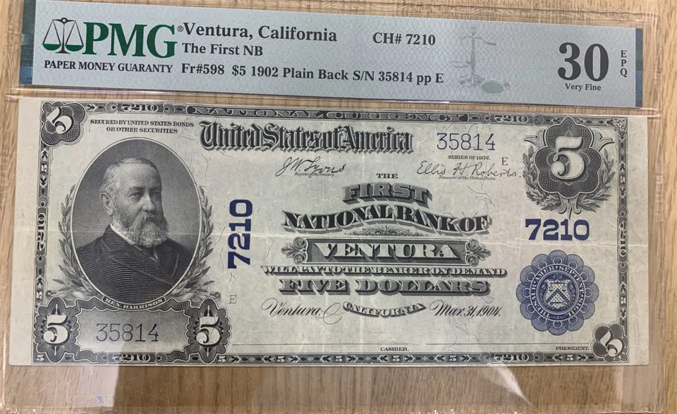 1902 $5 National VENTURA, Ca. Charter #7210 PMG VF30 epq California 949634-1 - Image 2 of 4