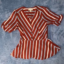 Monteau red and light blue vertical striped blouse