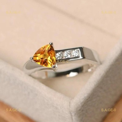 3,13 ct Billionen natürlicher Citrin Diamant Ehering 14 K Weißgold massiv fein