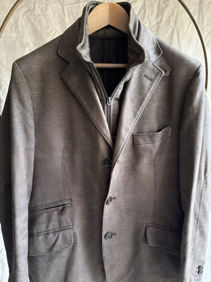 Chaqueta Blazer Corneliani ID Marrón Ojo de Pájaro Cremallera Frontal Aislado Babero Talla 50/40 Foto 2 de 4