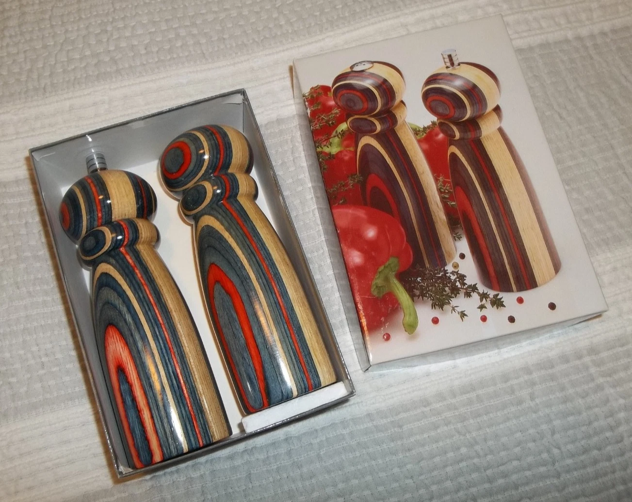 Olde Thompson Santa Fe Wooden Salt Shaker Pepper Grinder Set Multicolor Stripe