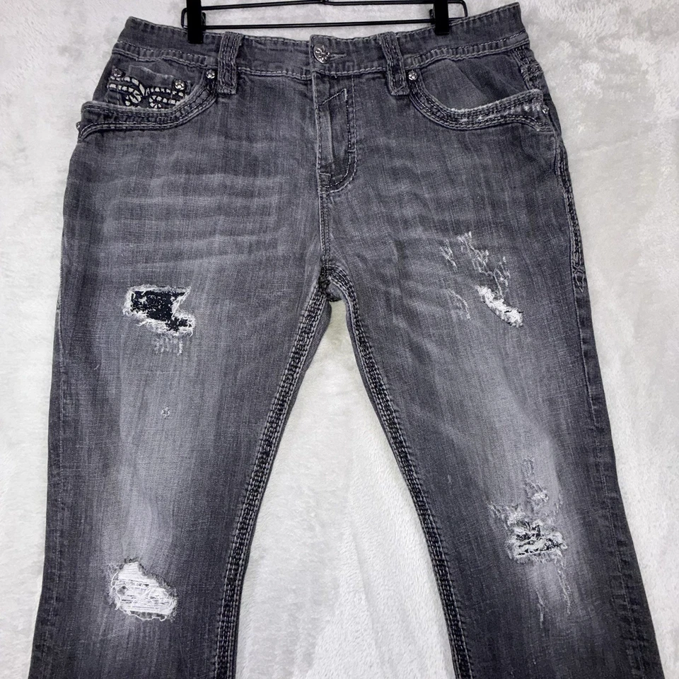 Pantalones de mezclilla Rock Revival “Steven” rectos para hombre 38 X 33 negros desgastados punto grueso Foto 4 de 4