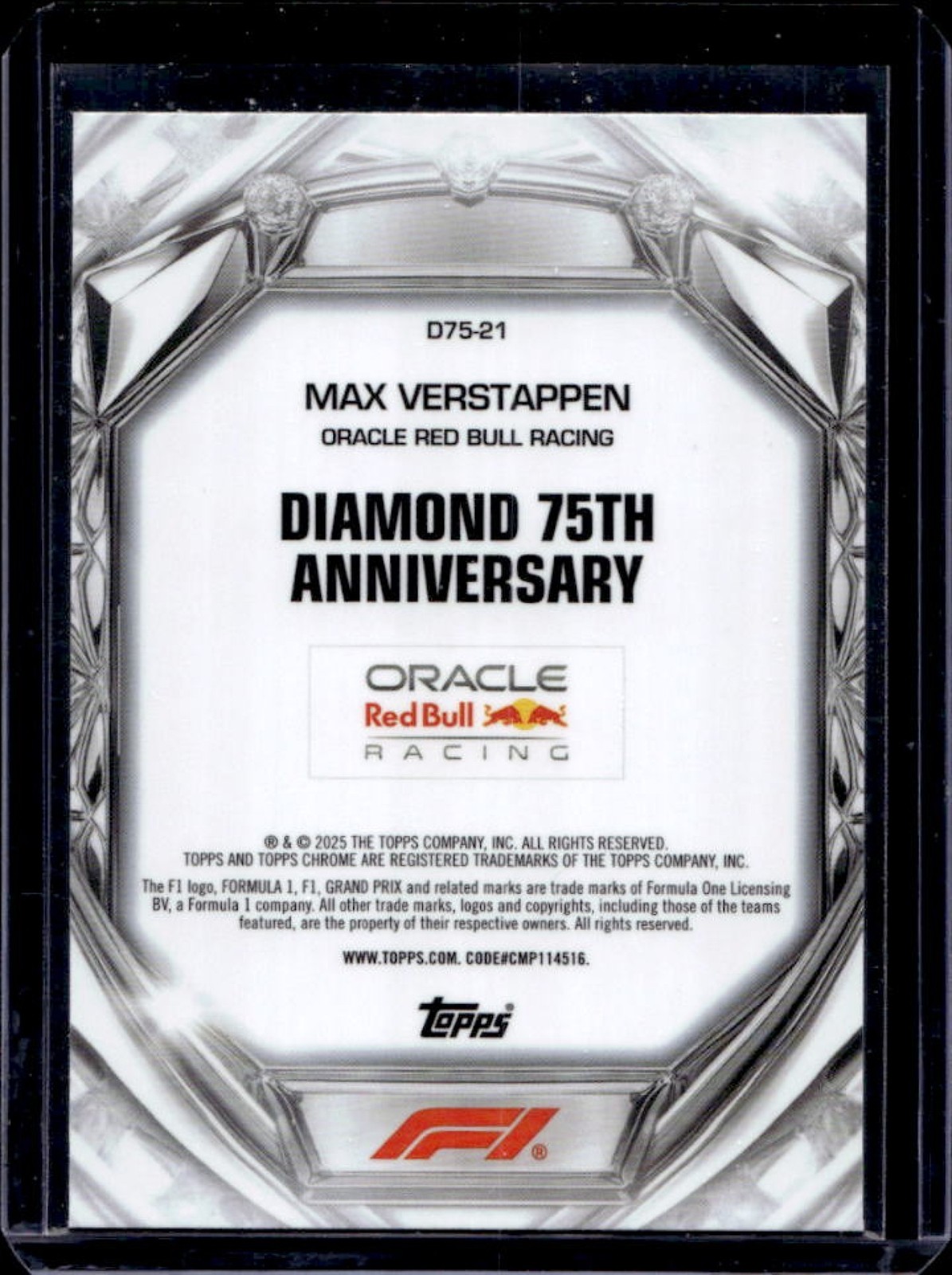 2025 Topps Chrome F1 F1 Max Verstappen Diamond 75th Anniversary #D75-21 view 2