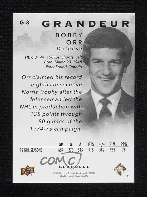 2021 Upper Deck Grandeur Gold /25 Bobby Orr #G-3 HOF - Image 2 of 2