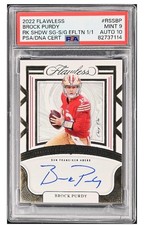 2022 Flawless Brock Purdy Rookie Shadow Signatures 1 of 1 RC Auto PSA 9/10