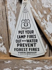VINTAGE MINNESOTA FOREST SERVICE PORCELAIN SIGN SMOKEY BEAR PARK CAMPFIRE RANGER
