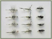 12 Pack Dry Flies -Griffiths Gnat,Grey Hen&Greenwell & Grizzly, Choice of Sizes