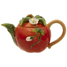 Ceramic "Orchard In Bloom" Apple Shaped 16oz Teapot - Red