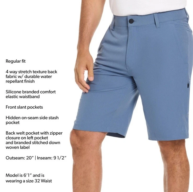 Hurley Mens Trek Hybrid Short Size 40 Waist, 9.5” Inseam, 20” Outseam Blue NEW