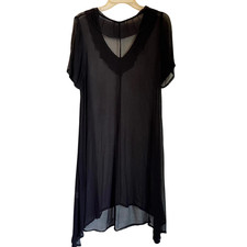 LACAUSA Black Short Sleeve Chiffon Shirt Dress Midi Sheer Whimsigoth Witchy M