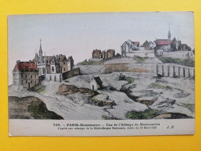 Old postcard Paris view of the abbey of Montmartre after a print of 1625