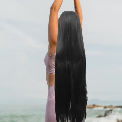 Heat Resistant Black Synthetic Fiber Wig Long Straight Hair - Afbeelding 7 van 12