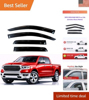 Easy Install 4PC Rain Guards for 2019-2026 RAM 1500 Crew Cab - Acrylic Finish