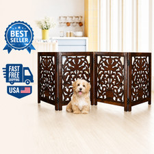 72in Wooden Dog Gate 4 Panel Freestanding Foldable Pet Barrier Small Dogs Burnt