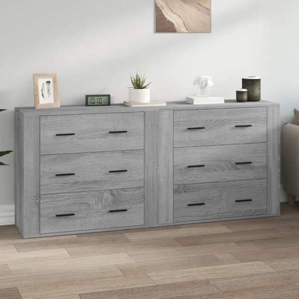 Sideboard 2Er Set Grau Sonoma Holzwerkstoff Anrichte FüR Wohnzimmer-image