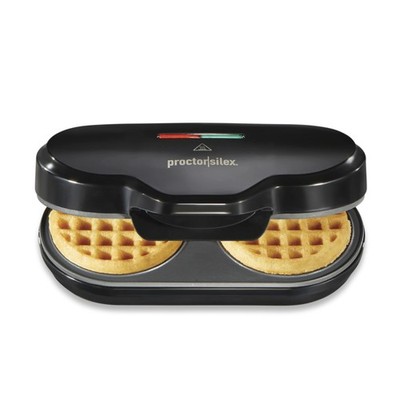 Double Mini Waffle Maker Machine with 4  Round Non stick Grids Makes 2