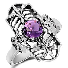 1CT Natural Amethyst 925 Sterling Silver Filigree Style Ring Sz 6,7,8,9 US6