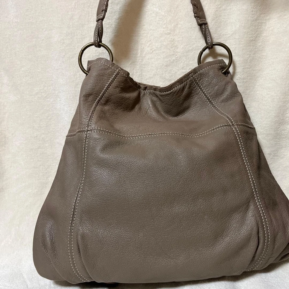 Le Basiques Du Sac Tote Shoulder Bag Purse Leather in Greige USED Good Condition - Image 2 of 4