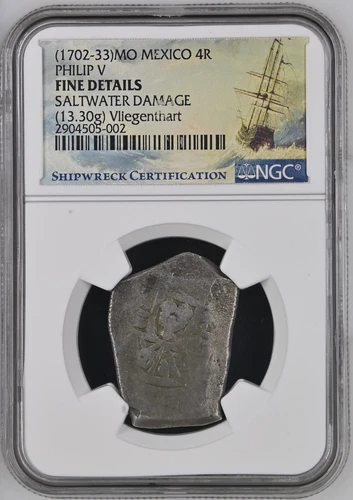 1702-33  MEXICO 4 Reales NGC Certified Vliegenthart Shipwreck Silver 