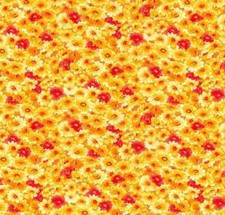 Feline Drive Fabric Packed Floral Orange - Sold by the Yard