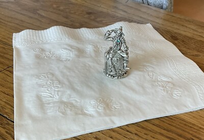 *RARE Wizard of Oz SCARECROW Pewter Thimble COMSTOCK Crystal Jewel Teal WOZ