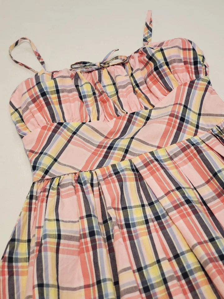 Vestido xadrez Chaps meninas tamanho 7 tiras rosa amarelo primavera preppy - Imagem 3 de 4