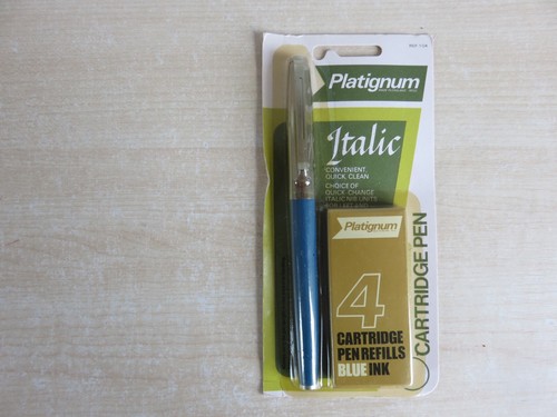 Blue / Silver Platignum Italic Cartridge Pen in Sealed, Unopened Pack.