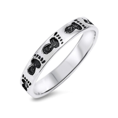 Cute Baby Foot Print 925 Sterling Silver Band Ring Size 3-10 NEW