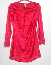 Red Velour dress crush velvet Sz M (7-9) Christmas Short Mini LS No Boundaries