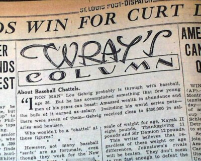 LOU GEHRIG Has Infantile Paralysis New York Yankees Career ENDS 1939 Newspaper