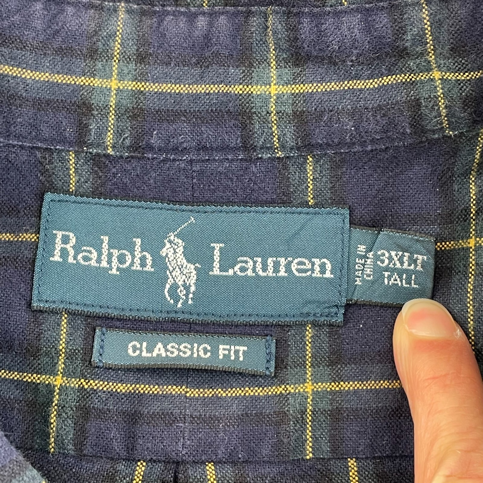 Polo Ralph Lauren camicia flanella uomo 3XLT alta blu navy tartan plaid vestibilità classica pony