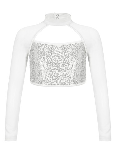 Kids Girls Dance Wear Sequins Crop Top Hip-Hop T-Shirt Turtleneck Activewear - Picture 26 of 82