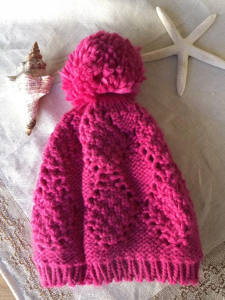 Шляпа-бини Old Navy ярко-розовый помпон 100% акриловая вязаная один размер 19 см - RN 54023 - Изображение 2 из 4