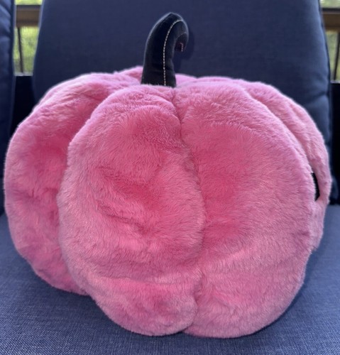 Cupcakes & Cashmere Pink Plush Pumpkin Pillow Halloween Jack O' Lantern NEW 14” - Picture 7 of 8