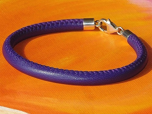 Ladies /mens 5mm Purple nappa leather & sterling silver bracelet - Lyme Bay Art. - Picture 3 of 3
