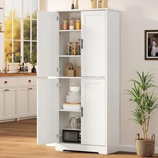 70 in Tall Kitchen Pantry Cabinet, Storage Cabinet w/ Doors  Adjustable Shelves