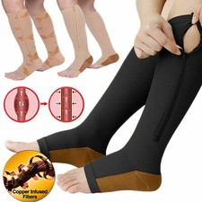 3-Pair Zipper Compression Socks for Men/Women 20-30mmHg with Open Toe Knee High