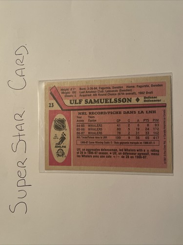1987-88 O-Pee-Chee Ulf Samuelsson Rookie #23 Hartford Whalers OPC RC ROOKIE - Picture 3 of 4