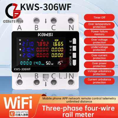 Smart Digital 3Phase 4Wire Energy Meter Electricity Volt Current Power ...