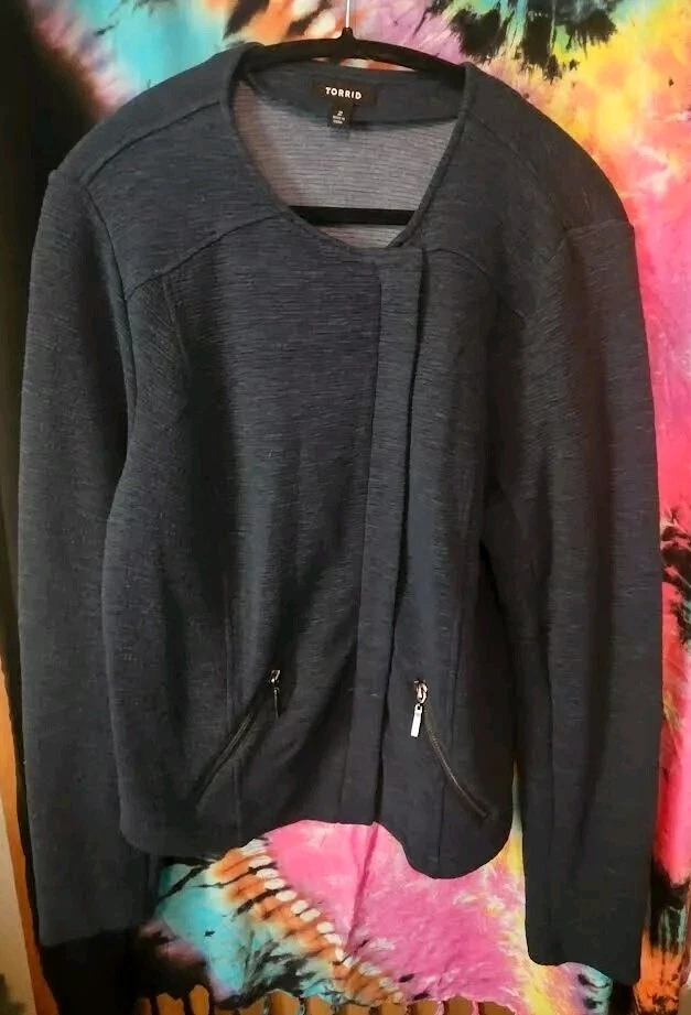 Chaqueta Torrid Moto Blazer Tejido Suave 2X Manga Larga Cremallera Completa Versátil Azul Foto 2 de 4