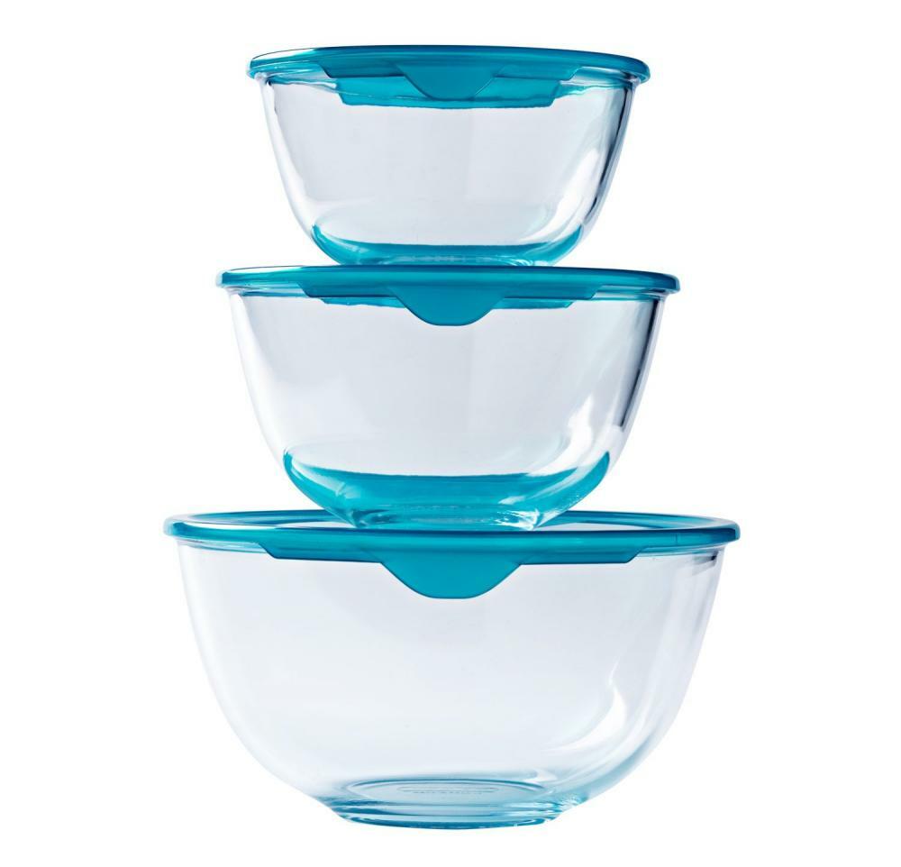 Pyrex Glass Bowl with Blue Lid Microwavable Set of Pieces