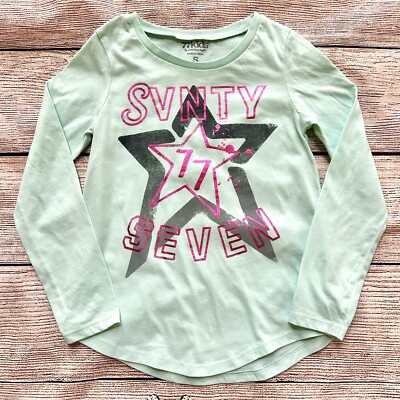 77 Kids by American Eagle Green Pink Grey Star T-Shirt Girl s Sz S 7 8