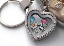 Heart Memory Locket Necklace/ Keyring + Floating Charms Living Pendant Chain...
