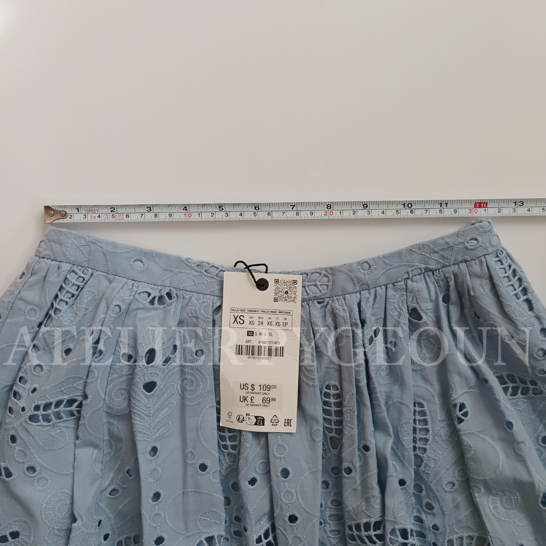 NWT ZARA Cotton Cape Skirt w/ Cutwork Embroidery Sky Blue NWT ZARA Cotton Cape Skirt w/ Cutwork Embroidery Sky Blue