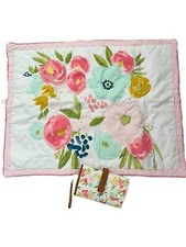 Cloud Island Floral Fields Crib- Comforter Baby Quilt Reversible W Changing Pad